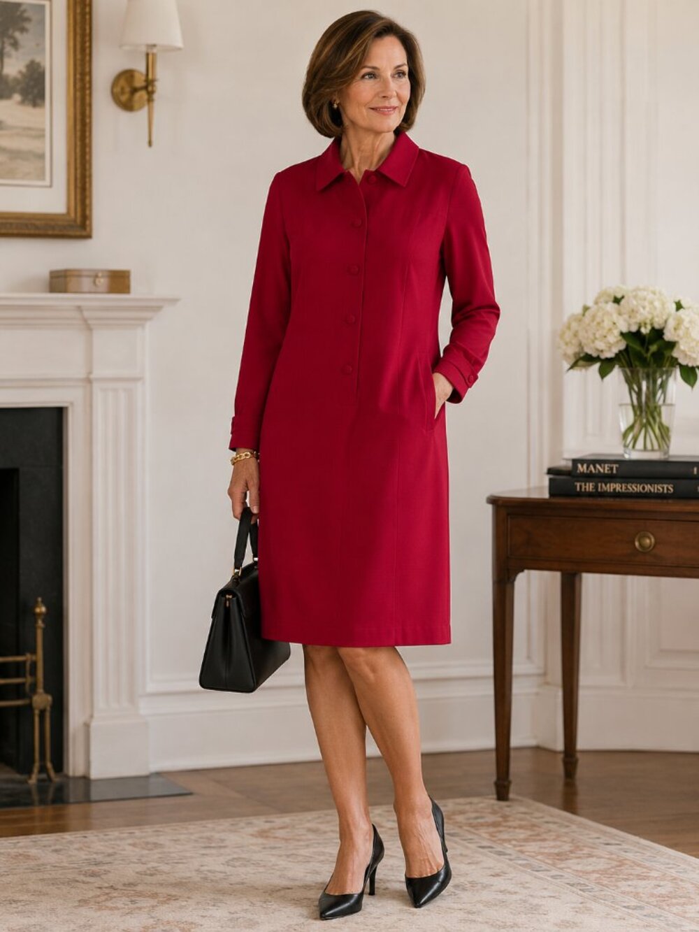 Talbots Vibrant Red Long Sleeve Dress